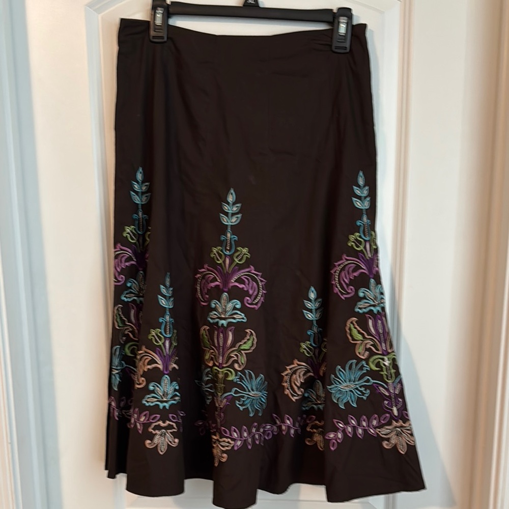 Sunny Leigh Brown Pink Embellished A-Line Midi Skirt